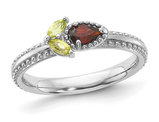 1/5 Carat (ctw) Natural Garnet Ring in Sterling Silver with Peridot